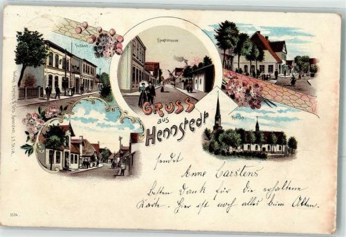 25779 W2246 Hennstedt , Dithm 1901 Gebrauchsspuren Postamt Hauptstraße Kirche Lithographie