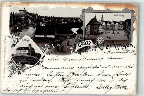 71665 W7143 Vaihingen an der Enz 1896 Lithographie Schloss Marktplatz Vorläufer