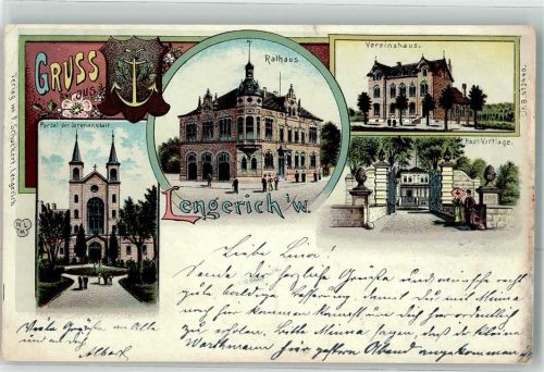 Lengerich 1902 Portal der Irrenanstalt Rathaus Vereinshaus Haus Vortlage