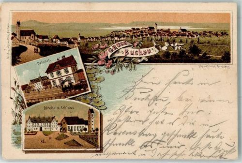 Buchau 1898 Bahnhof Kirche Schloss