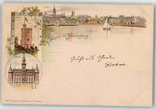 Helsingborg Hälsingborg Lithographie Rathaus Hafen