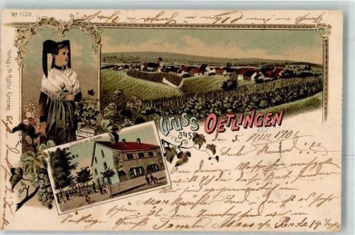 79576 W7858 Ötlingen 1901 Lithographie Gasthaus Zum Ochsen Tracht