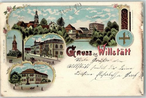 Willstätt 1898 Kriegerdenkmal Gasthaus Zum Adler Schulhaus Gasthaus Zum Schwanen Kaufhaus J. F. Marquart Kunstmühle Gasthaus Zum Engel