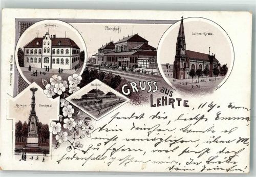 Lehrte 1897 Schule Bahnhof Luther. Kirche Bahnhof Kriegerdenkmal Vorläufer Bahnpost Magdeburg - Hannover Zug 143