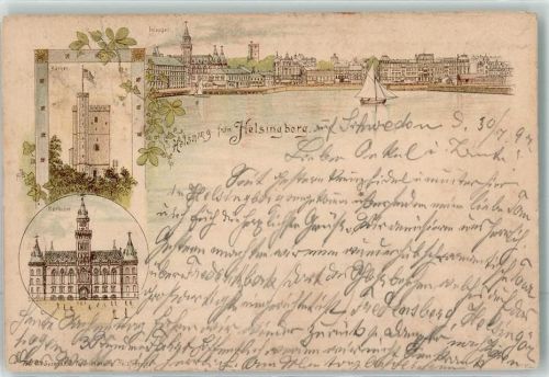 Helsingborg Hälsingborg 1897 Lithographie Rathaus Hafen