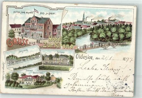 23843 W2060 Bad Oldesloe 1897 Lithographie Hotel zur Krone Salzteich Kurhaus Soolbad