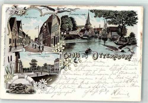 Otterndorf 1898 Villenstraße Marktstraße Fluss Meden Hafen Möwen