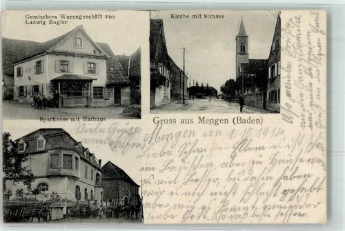 Mengen 1914 Gemischt Warengeschäft Ludwig Engler Kirche Sparkasse Rathaus
