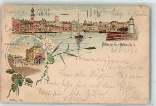 Helsingborg Hälsingborg 1896 Lithographie Hafen Leuchtturm Hotel Mollberg