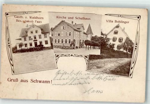 75334 W7541 Schwann Gebrauchsspuren Villa Bohlinger Gasthaus zum Waldhorn Kirche Schulhaus Riss 1/3