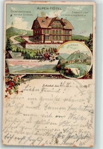 Schöckl 1895 Alpen Hotel Stubenberghaus Lithographie