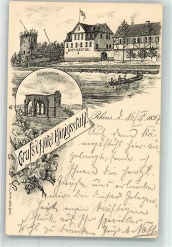 56321 W5401 Rhens 1897 Lithographie Vorläufer Hotel Königsstuhl Turm Königsstuhl