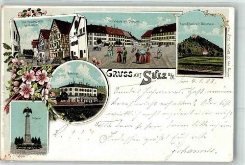 Sulz 1903 Häusergruppe der Vorstadt Denkmal Bahnhof Marktplatz Oberamt Ruine Albeck Weilerhaus