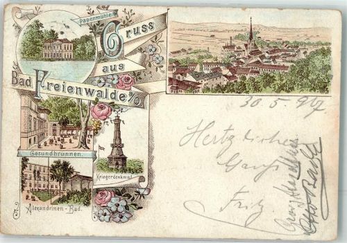 Bad Freienwalde 1897 Vorläufer Kriegerdenkmal Alexandrinen-Bad Gesundbrunnen Papenmühle