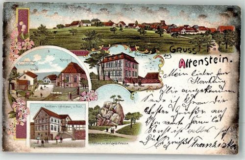 96126 W8617 Altenstein 1903 Lithographie Pfarrhaus Felsen Gasthaus Hofman Post