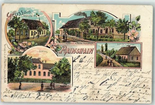1903 Gebrauchsspuren Rainshain Weichau Friedenseiche Schule Gasthaus Forschak Schloß Lithographie