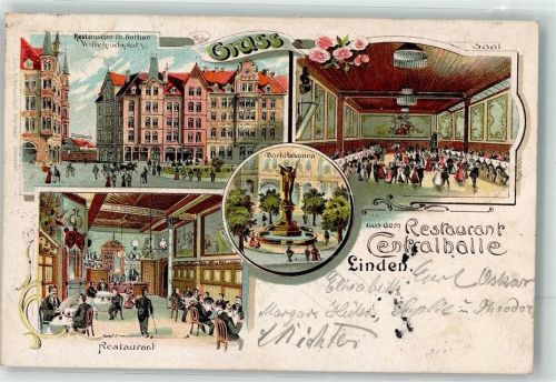 Linden 1899 Gasthaus Centralhalle Gaststube Saal Wittekindsplatz Marktbrunnen