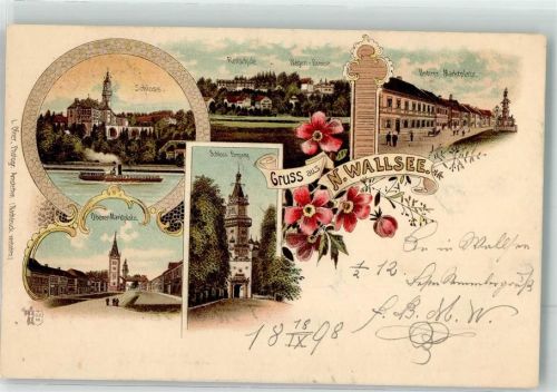 3312 Wallsee 1898 Lithographie Schloss Marktplatz