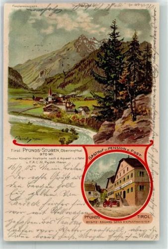 Pfunds 1903 Gasthaus Pension zur Post Auto sign.
