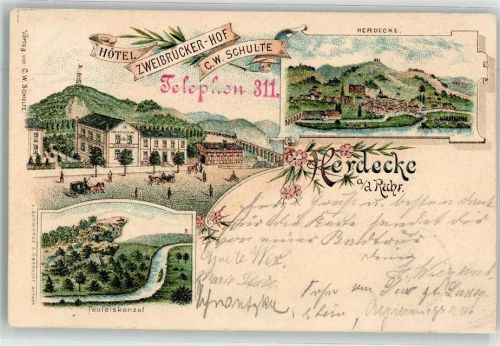 Herdecke 1899 Hotel Zweibrücker Hof Teufelskanzel