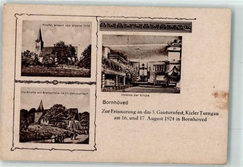 Bornhöved 5. Gauturnfest Kirche Kircheninneres Altar August 1924