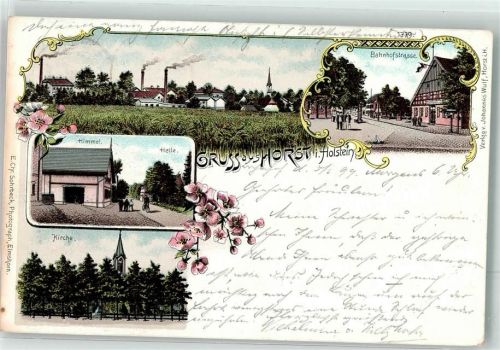 25358 W2203 Horst Holstein 1899 Lithographie Bahnhofstraße Himmel Helle