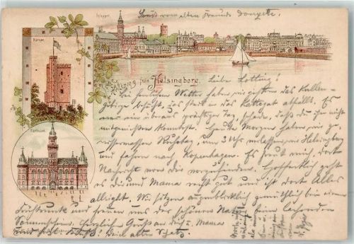 Helsingborg Hälsingborg 1897 Lithographie Rathaus Hafen