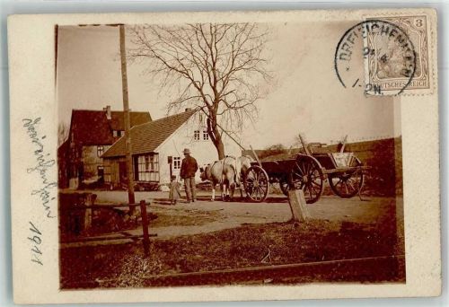 Dreieichenhain 1911 Rinderfuhrwerk Vater mit Kind Ort lt. Stempel