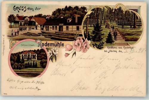 37176 W3412 Nörten-Hardenberg 1898 Gebrauchsspuren Rodemühle Sägewerk Schloß Löserk Gasthaus zum Rodethal Lithographie Klebereste RS. Stauchung