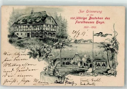 Hain 1901 100 jähriges d. Forsthaus Hayn 1801-1901 Weinkühler Weinglas H. Zorel jr.