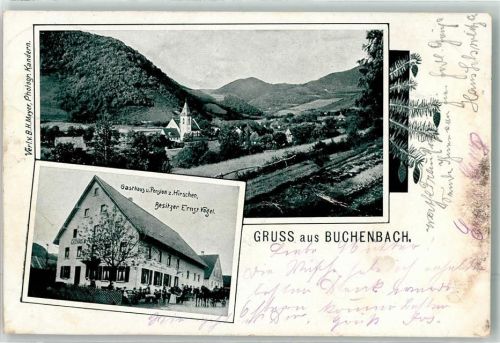 79256 W7801 Buchenbach , Breisgau 1903 - Gasthaus zum Hirschen Bahnpost Freiburg- Donaueschingen Zg. 466