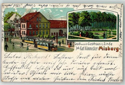 Misburg 1905 Gasthaus zur Linde Parkanlage Straßenbahnen