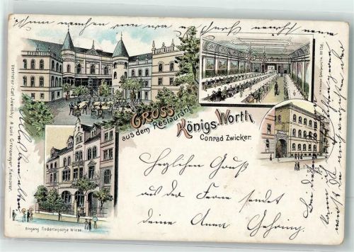 33824 W4806 Werther Westf. 1899 Lithographie Restaurant Königs-Worth Speisesaal Eingang Amdertensche Wiese Ort lt. Stempel