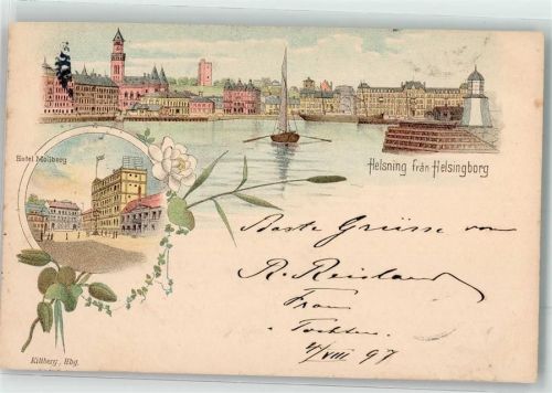 Helsingborg Hälsingborg 1897 Lithographie Hafen Leuchtturm Hotel Mollberg