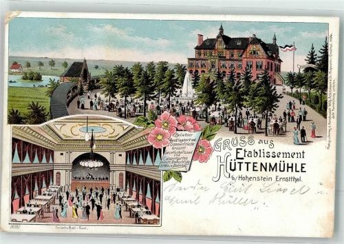 Hohenstein-Ernstthal 1905 Etablissement Hüttenmühle Conzert u. Ball-Saal Garten