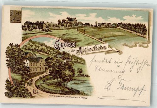 08543 O9903 Jocketa 1904 Lithographie Altjocketa Dorfstraße Gasthaus zum Grünen Tal