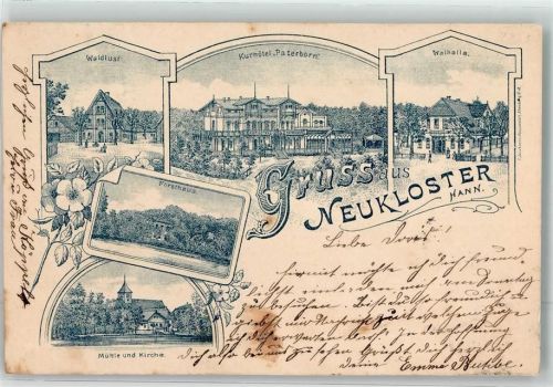 21614 W2150 Neukloster , Niederelbe 1900 Lithographie Vorläufer Forsthaus Gasthaus Waldlust Kurhotel "Paterborn" Bahnpost Hamburg-Cuxhaven Zg. 354
