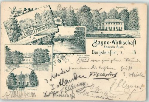 Burgsteinfurt 1898 Vorläufer Bagno-Gasthaus Kiosk Wache Knüppel-Brücke Bahnpost Münster Zg. 278