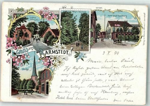25355 W2202 Barmstedt 1899 Lithographie Schloß Ranzau Kirche Hotel Stadt Hamburg Waldweg