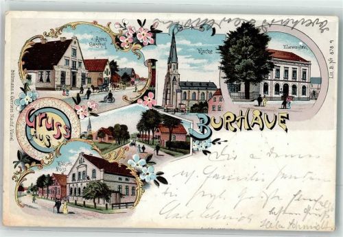 26969 W2890 Burhave , Kr Wesermarsch 1898 Lithographie Ebewenstein Kaiserl. Post Gasthaus Alens Dorfstraße