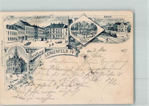 08485 O9802 Lengenfeld , Vogtl 1897 Lithographie Vorläufer Kirchplatz Kaiserl. Postamt Marktplatz Bahnhof Bahnpost Zwickau-Zg. 511