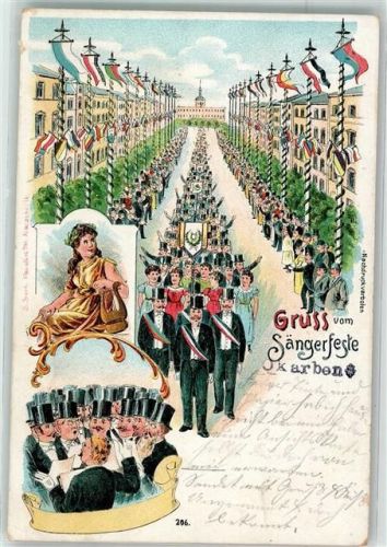 Karben 1903 Sängerfest Sänger Zylinder Parade Fahnen Harfe
