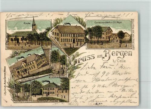Bergen 1898 ConservenfabrikMayer Waterloo-Denkmal Gasthaus Deutsches Haus