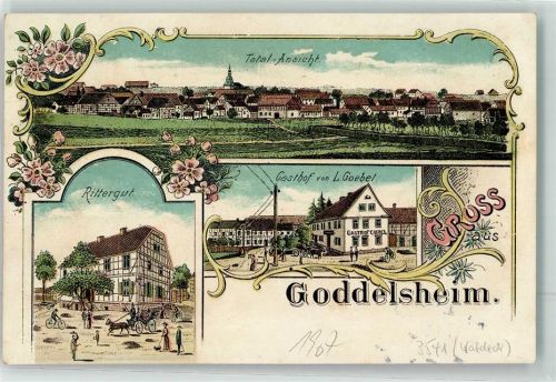 Goddelsheim 1907 Rittergut Gasthaus Goebel Lithographie