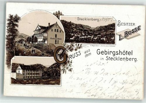 06507 O4301 Stecklenberg 1895 Gebrauchsspuren Vorläufer Gebirgshotel Lithographie