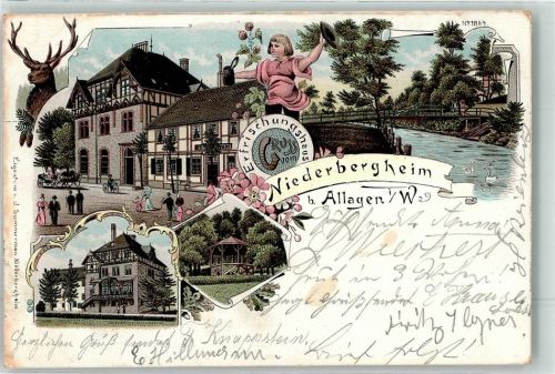 Niederbergheim 1898 Hirschkopf Paviillon Gasthaus Niederbergheim Schwäne