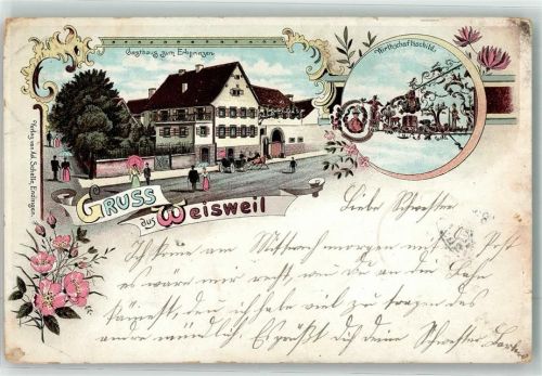79367 W7831 Weisweil , Breisgau 1898 Lithographie Gasthaus zum Erbprinzen Gasthausschild