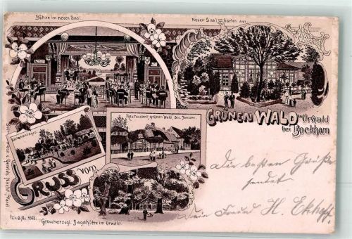 Bockhorn 1903 Urwald Grossherzogl. Jagdhütte Gasthaus zum grünen Wald Speisesaal