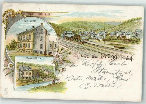 Brügge 1898 Bahnhof Hotel Tasche Saal & Garten