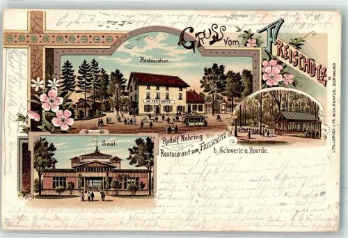 Schwerte 1901 Gasthaus zum Freischütz Waldpavillon Saal Straßenbahn